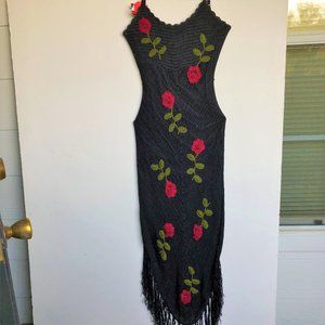Sue Wong Knit  Black Crochet  Embroidered  maxi Dress size M, 100% Rayon